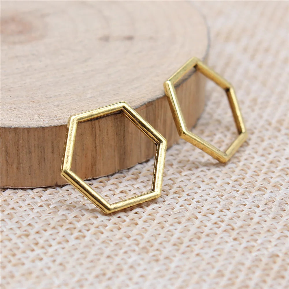 15x15mm 0.5g Antique Silver Zinc Alloy Hexagon Honeycomb Charm Pendant for Necklace Bracelet Making