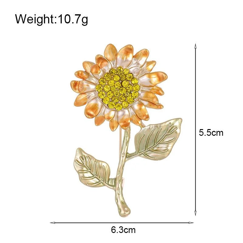 Elegant Korean Style Rhinestone Enamel Sunflower Brooch, Creative Floral Lapel Pin Corsage Gift