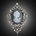 Vintage Lady Portrait Cameo Brooch With Gold Alloy Filigree Rhinestone Crystal Lapel Pin Suit Accessory Gift