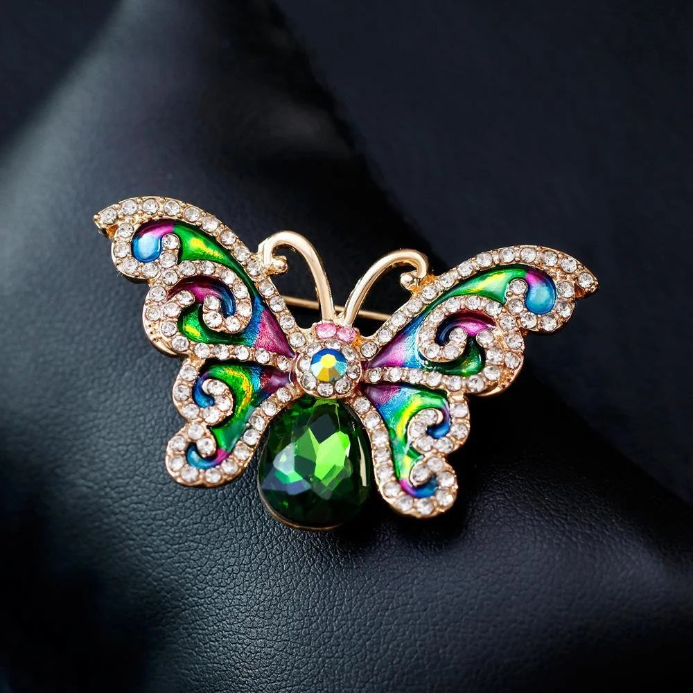Luxury Enamel Butterfly Brooch With Rhinestone Zircon Accents, Elegant Women's Lapel Pin Corsage Gift