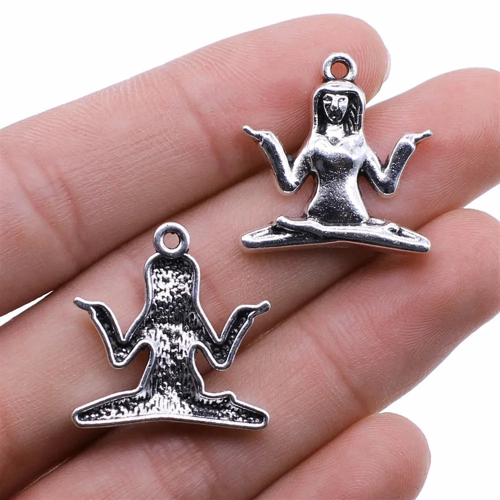 25x24mm 3.4g Antique Silver Tone Zinc Alloy Yoga Charm Pendant for DIY Necklace Bracelet Making