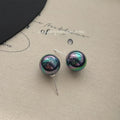French Light Luxury Iridescent Black Glass Pearl Geometric Round Stud Earrings For Women