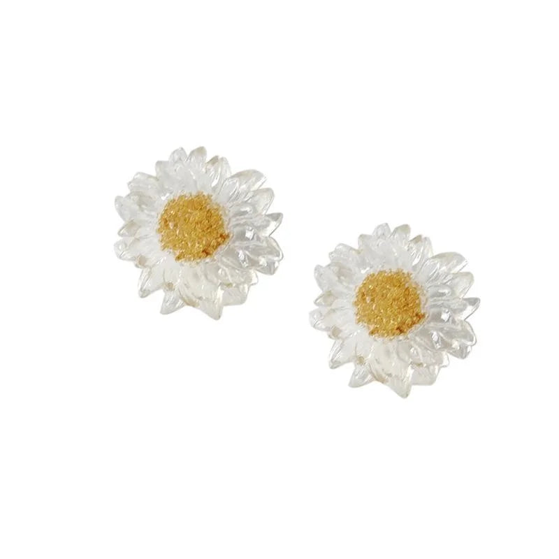 Transparent Resin Sunflower Stud Earrings For Women, Silver Plated Pin Floral Statement Jewelry