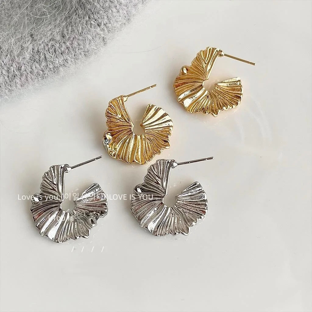 14K Gold Plated Copper Irregular Ruffle Drop Earrings Bohemian Geometric Jewelry