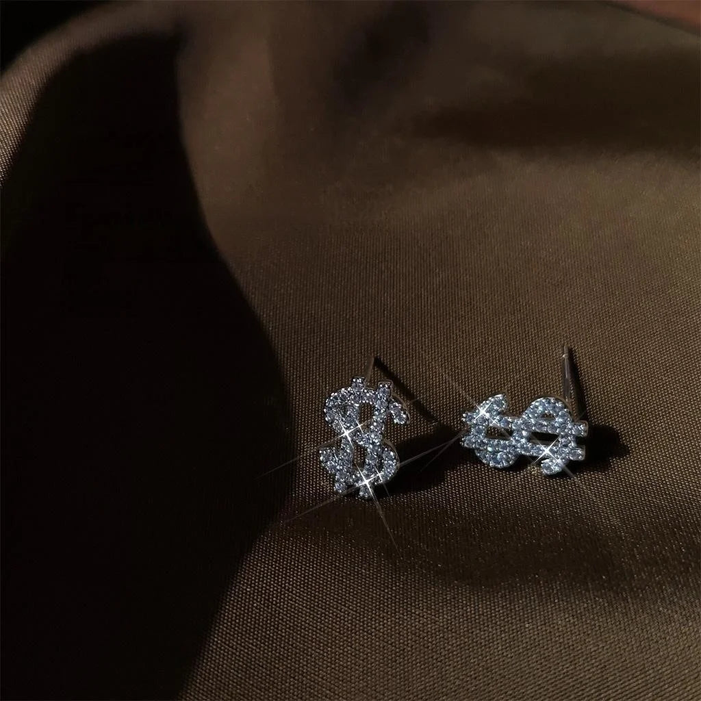 High End Micro Pave Zircon Silver Plated Irregular Symbol Mini Stud Earrings