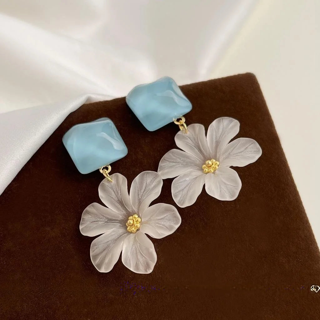 Summer Sweet Floral Acrylic Drop Earrings Handmade Geometric Statement Jewelry For Women