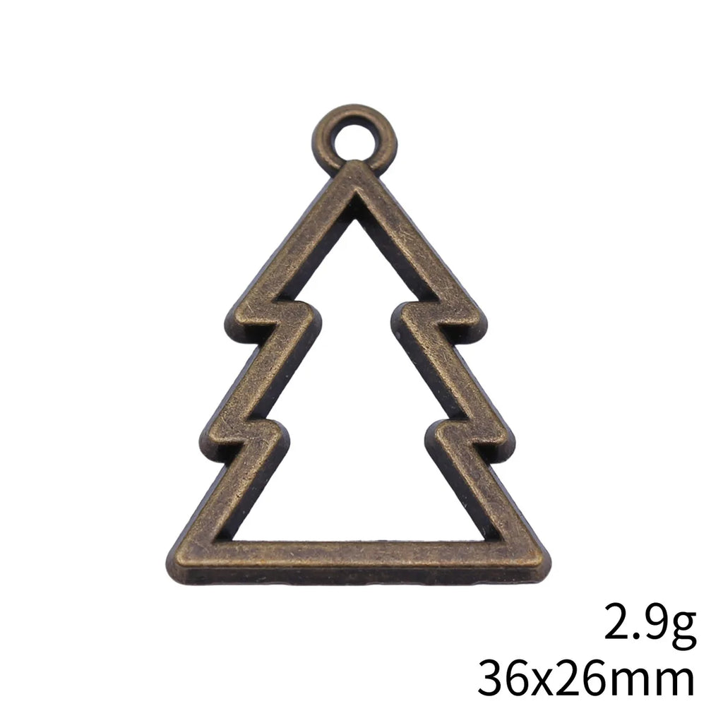 36x26mm 2.9g Antique Bronze Zinc Alloy Hollow Christmas Tree Charm Pendant for DIY Holiday Jewelry