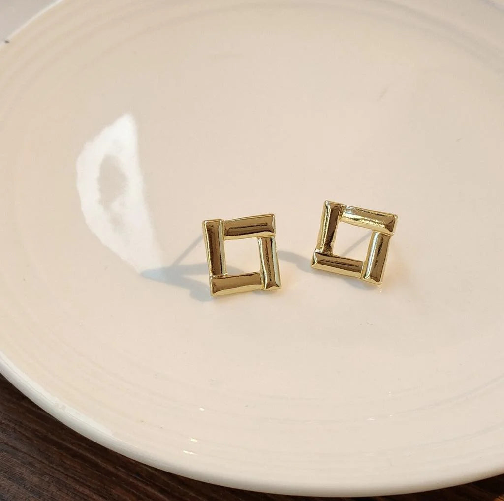 14K Plated Alloy Geometric Square Stud Earrings Minimalist Luxury Jewelry