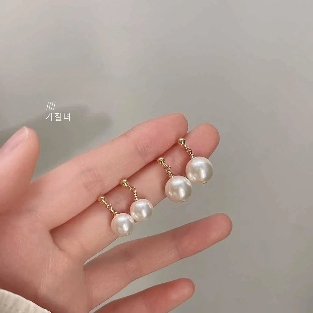 Handmade 14K Plated Glass Pearl Stud Earrings Geometric Round Influencer Style