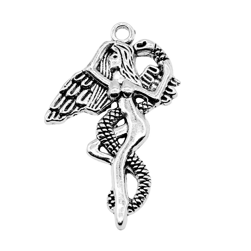 40x26mm 3.1g Multicolor Zinc Alloy Snake Angel Eve Charm Pendant for DIY Mythology Jewelry Making
