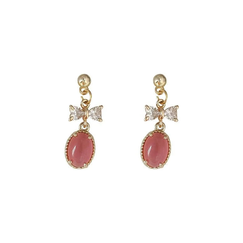 Sweet Pink Vintage French Court Style Micro Pave Zircon Bow Stud Earrings