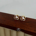 Silver Plated Copper Flower Stud Earrings With Zircon Pave And High Luster Pearl