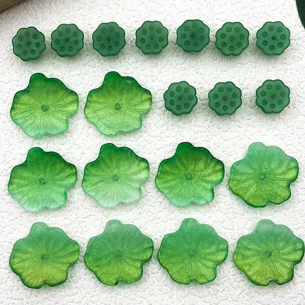 Glass 3D Lotus Leaf Lotus Seed Pierced Bead Charm Pendant for DIY Hair Stick Jewelry