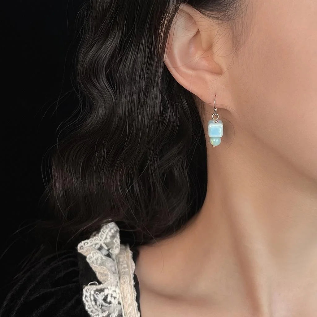 New Chinese Vintage Shoushan Stone Ceramic Geometric Drop Earrings Handmade Designer Jewelry