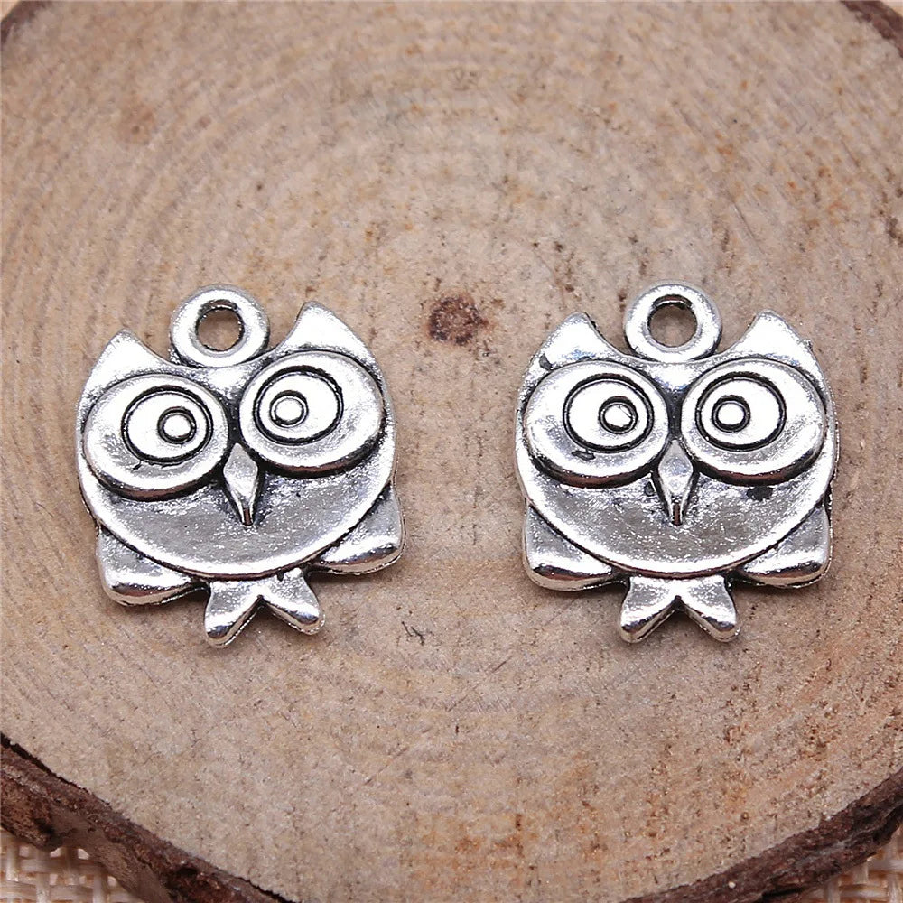 17x14mm 2.3g Multicolor Zinc Alloy Double Sided Owl Cat Charm Pendant for DIY Necklace Bracelet Making