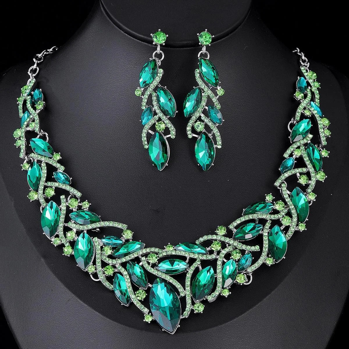 Luxury Bridal Rhinestone Crystal Drop Earrings And Necklace Jewelry Set For Wedding Banquet Party Gift