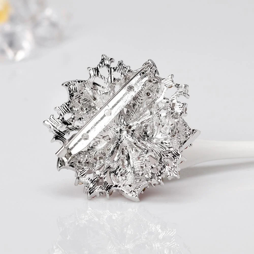 Luxury Full Rhinestone Crystal Bauhinia Flower Brooch, Alloy Lapel Pin Corsage For Women Suit Accessory