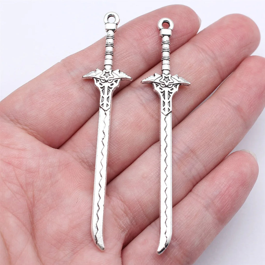 70mm 3.2g Antique Silver Zinc Alloy Five Star Long Knife Charm Pendant for Cosplay Jewelry Making