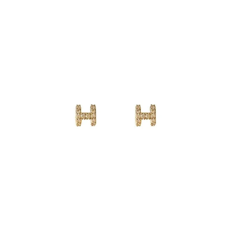 Micro Pave Zircon H Letter Stud Earrings Copper Mini Minimalist Commuter Jewelry
