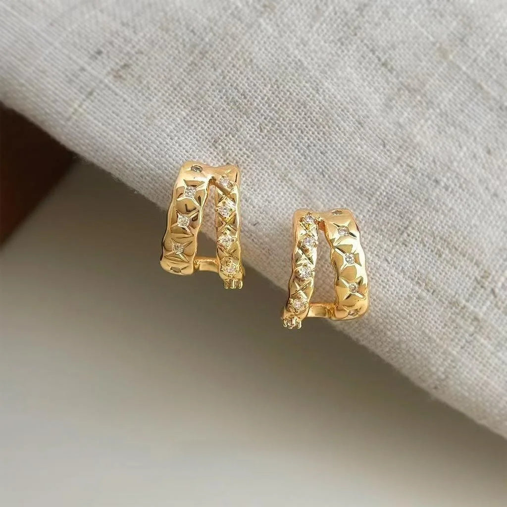 Light Luxury Micro Pave Zircon Geometric U Hoop Drop Earrings With Copper Base