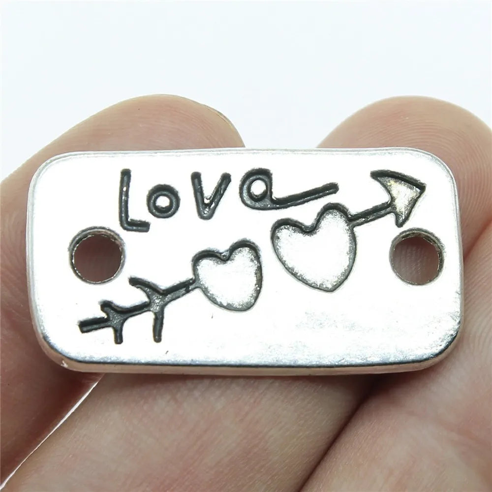 35x19mm 3.7g Multicolor Zinc Alloy Love Arrow Double Heart Connector Charm for DIY Bracelet Necklace