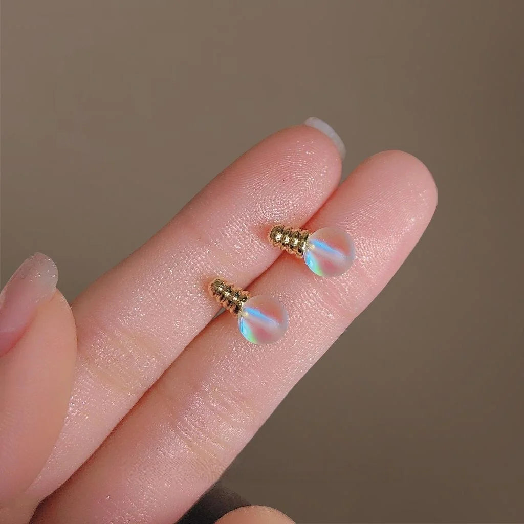 Creative Mini Light Bulb Glass Crystal Stud Earrings For Women Sweet Style Geometric Jewelry
