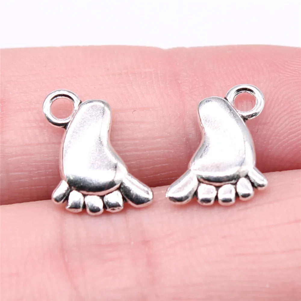 14x10mm 1.1g Antique Silver Zinc Alloy Little Footprint Charm Pendant for DIY Baby Theme Jewelry