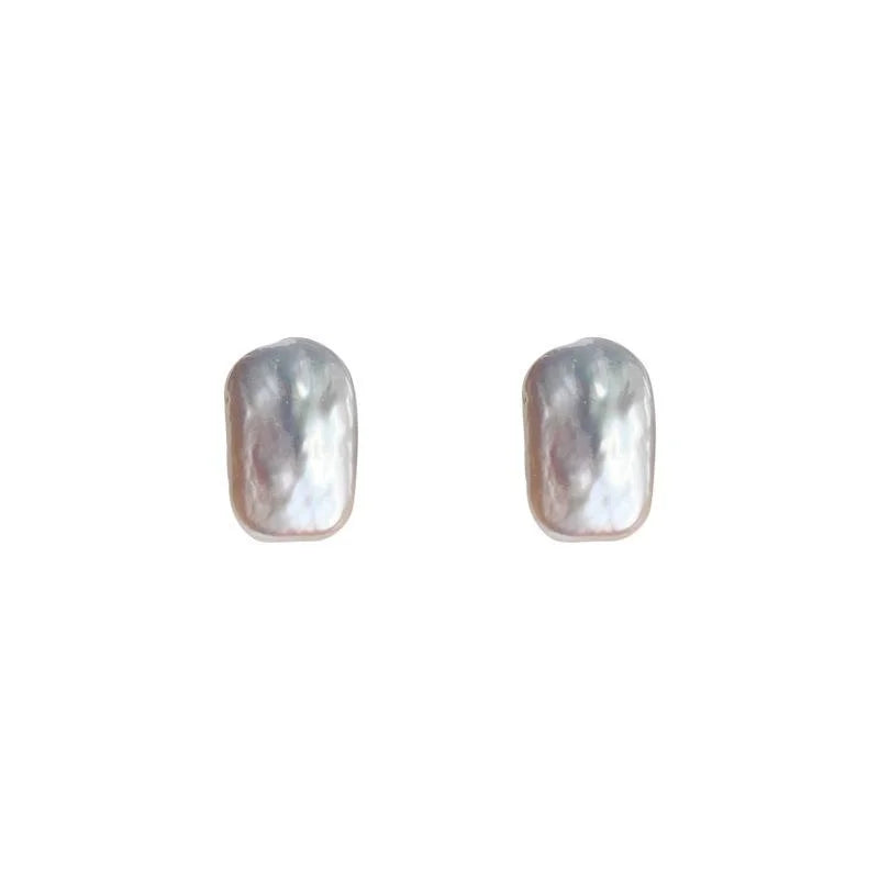 Baroque Irregular Freshwater Pearl Stud Earrings Silver Plated Pin Geometric Rectangle Jewelry