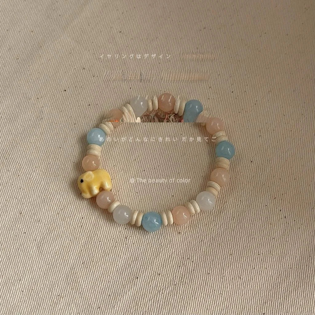 Handmade New Chinese Style Pumpkin Stone Bracelet With Geometric Ring Charm Cute Natural Stone Jewelry