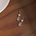 Handmade Freshwater Pearl Copper Geometric Tassel Drop Earrings Light Luxury Jewelry