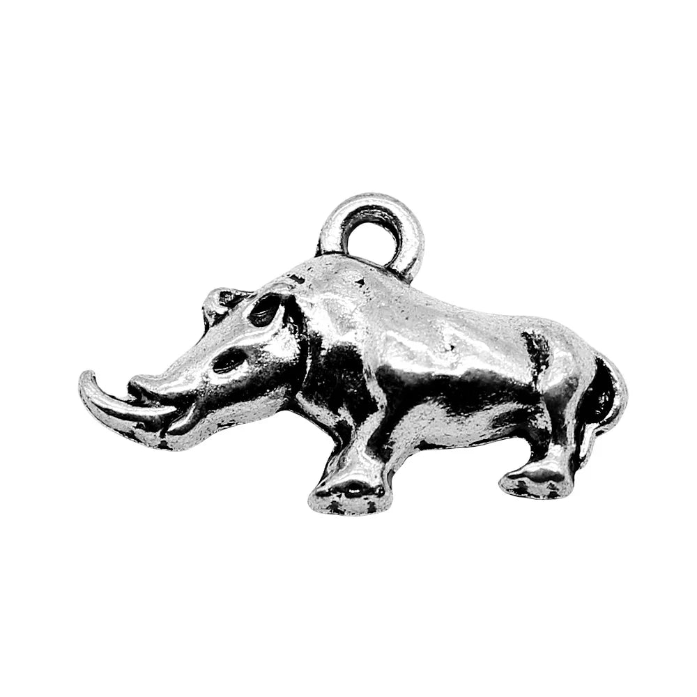 24x14mm 1.6g Antique Silver Zinc Alloy Rhinoceros Charm Pendant for DIY Animal Theme Jewelry Making