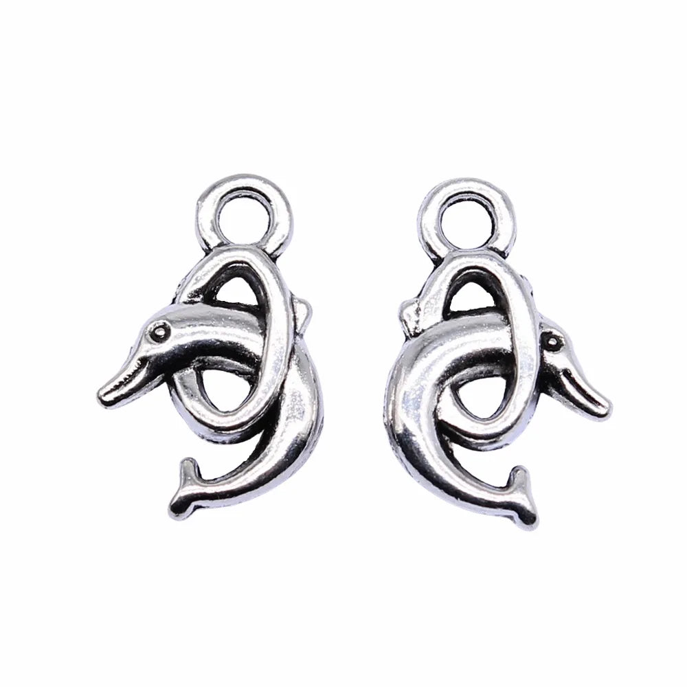 19x12mm 1.25g Antique Silver Zinc Alloy Dolphin Charm Pendant for DIY Ocean Theme Jewelry Making