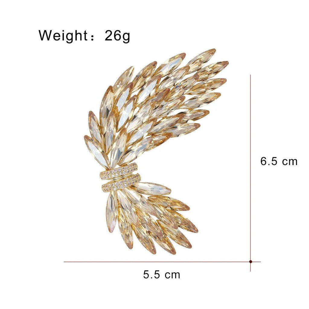 Luxury Wing Brooch For Women With Zircon Rhinestones, Elegant Gold Lapel Pin Corsage Suit Accessory Gift