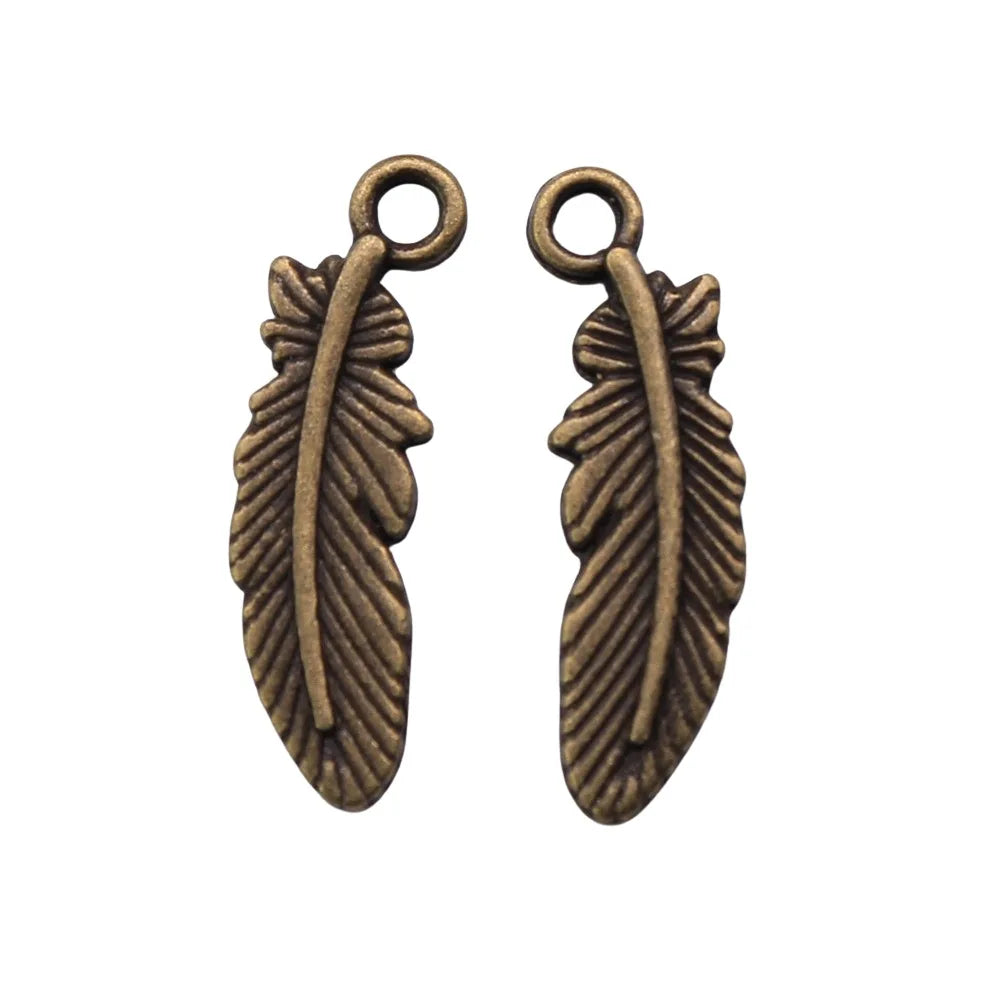 7x23mm 1g Multicolor Zinc Alloy Feather Charm Pendant for Necklace Bracelet Earring Making