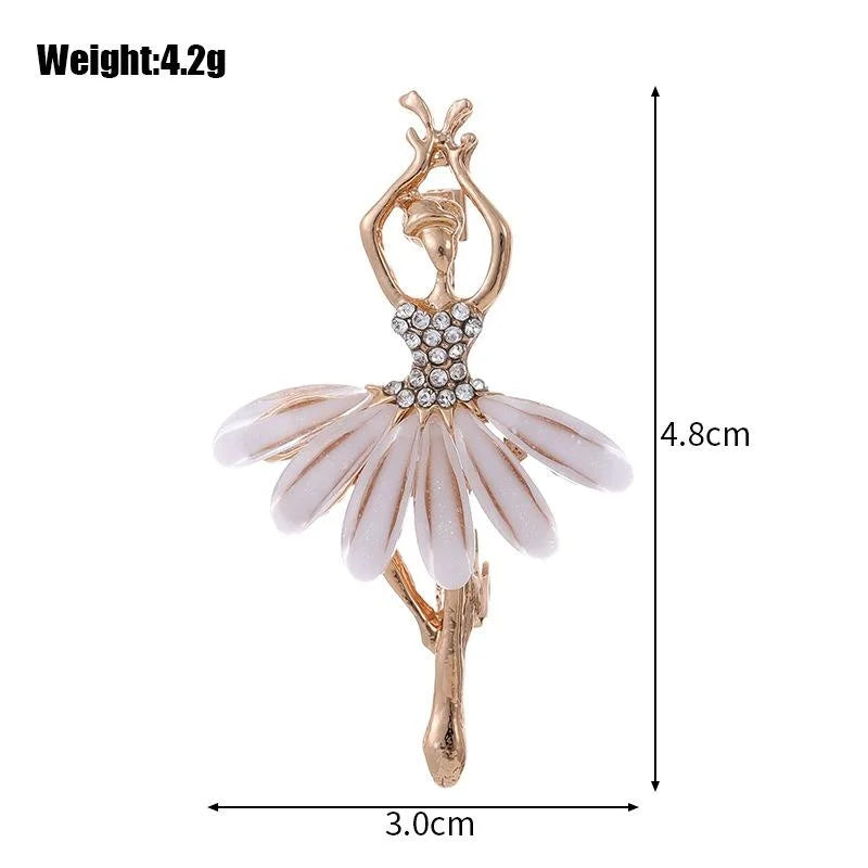 Elegant Ballet Dancer Girl Brooch With Rhinestone Bodice And Pink Enamel Skirt, Alloy Lapel Pin Gift