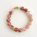 Natural Red Garden Quartz Crystal Beaded Bracelet Light Luxury Geometric Round Stone Jewelry