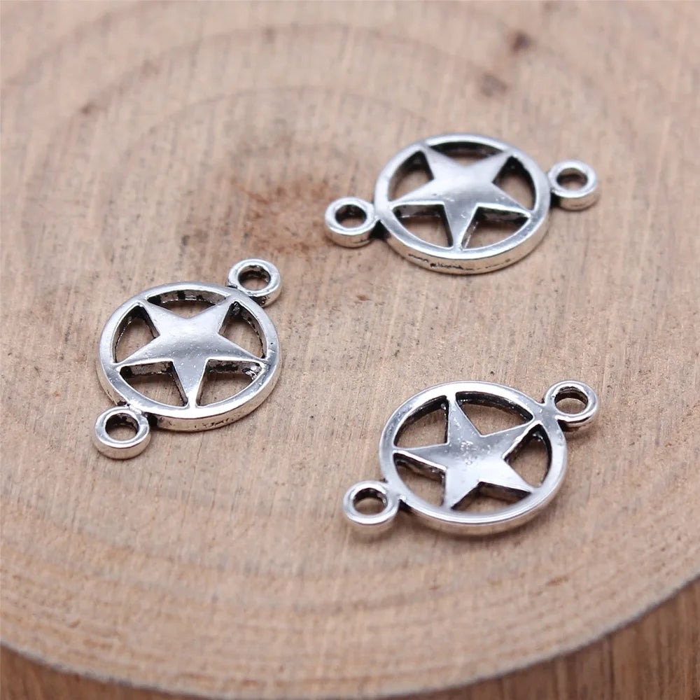 10x16mm 0.5g Antique Silver Zinc Alloy Five Point Star Connector Charm for DIY Jewelry Making