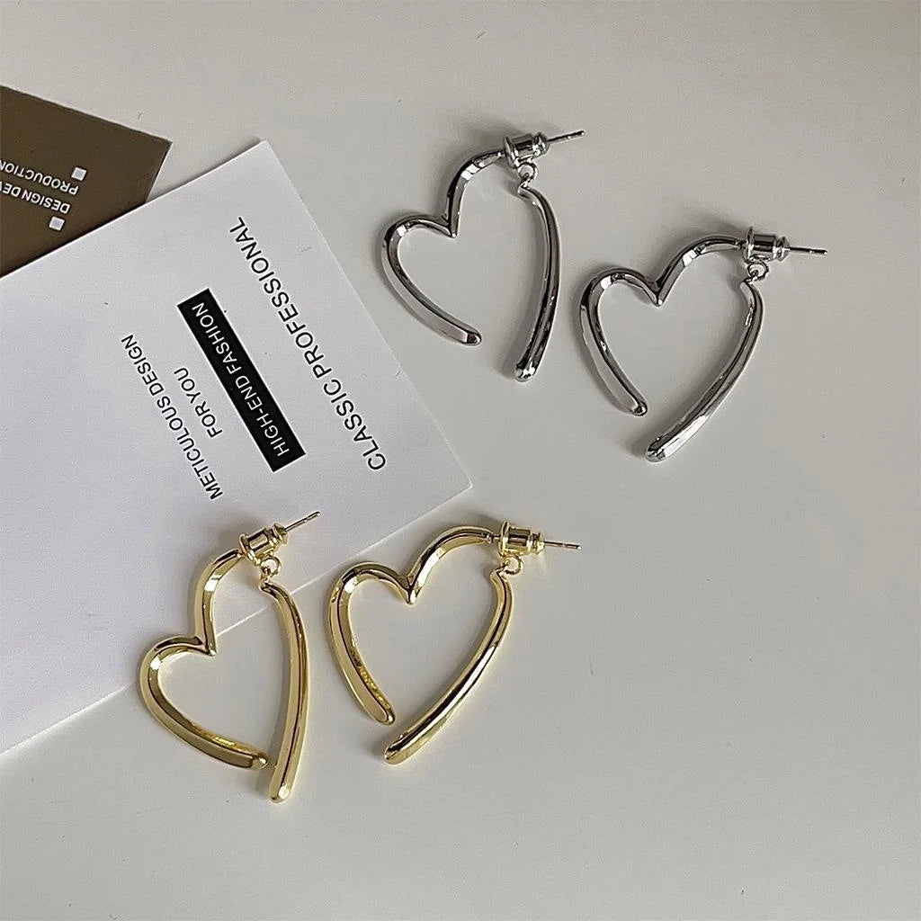 14K Plated Copper Heart Stud Earrings, Two-Way Minimalist Fashion Ear Jewelry