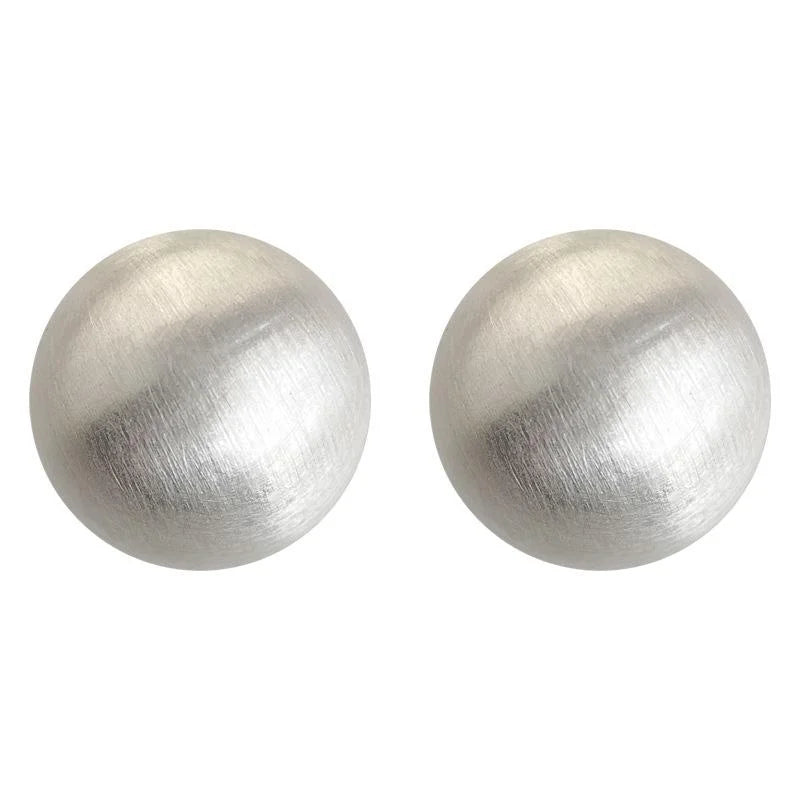 Silver Brushed Copper Hollow Ball Stud Earrings Minimalist Geometric Round Fashion Jewelry For Women