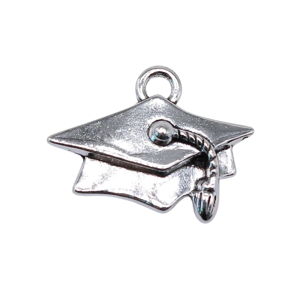 25x18mm 2.6g Antique Silver Zinc Alloy Graduation Cap Charm Pendant for DIY Bracelet Necklace Making