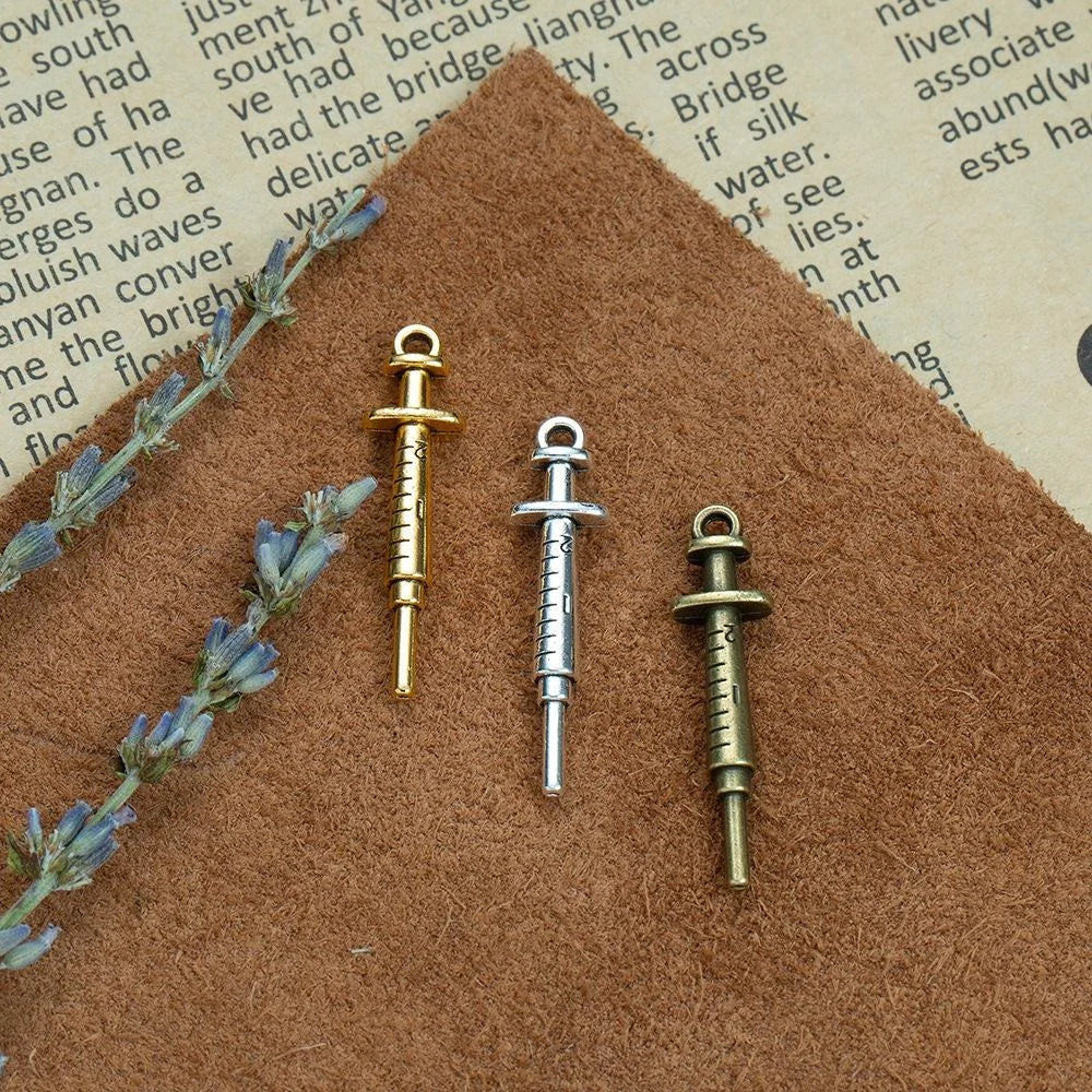 36x9MM Zinc Alloy Key Syringe Charm Pendant for DIY Necklace Bracelet Jewelry Making