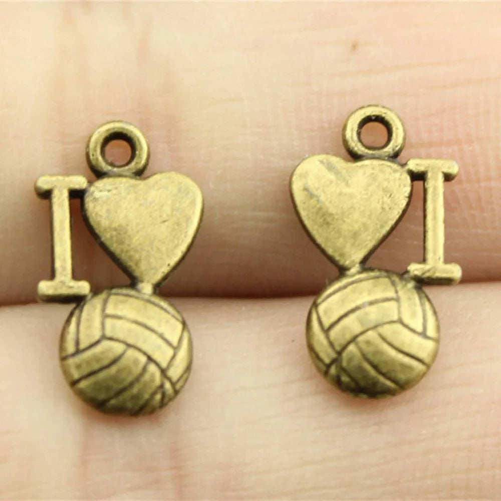 16x9mm 0.9g Multicolor Zinc Alloy I Love Volleyball Charm Pendant for DIY Bracelet Necklace Making