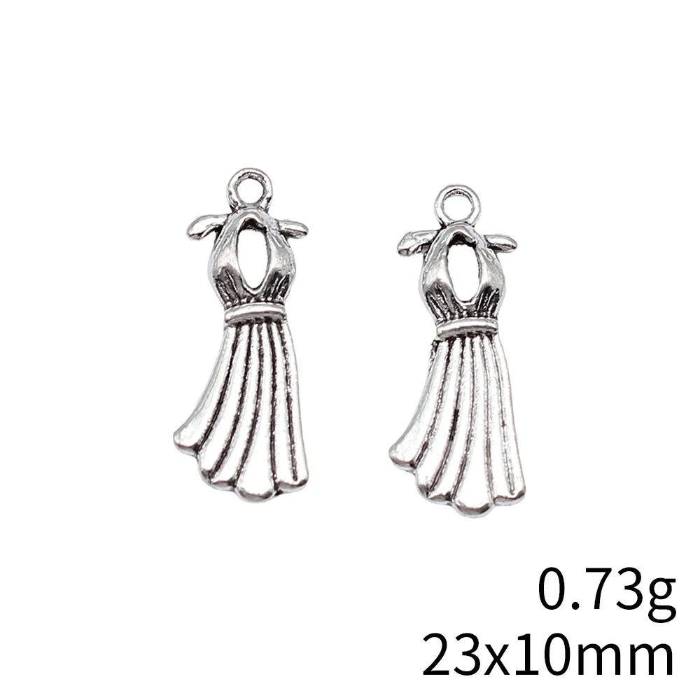 23x10mm 0.73g Antique Silver Zinc Alloy Dress Charm Pendant for DIY Necklace Bracelet Jewelry Making