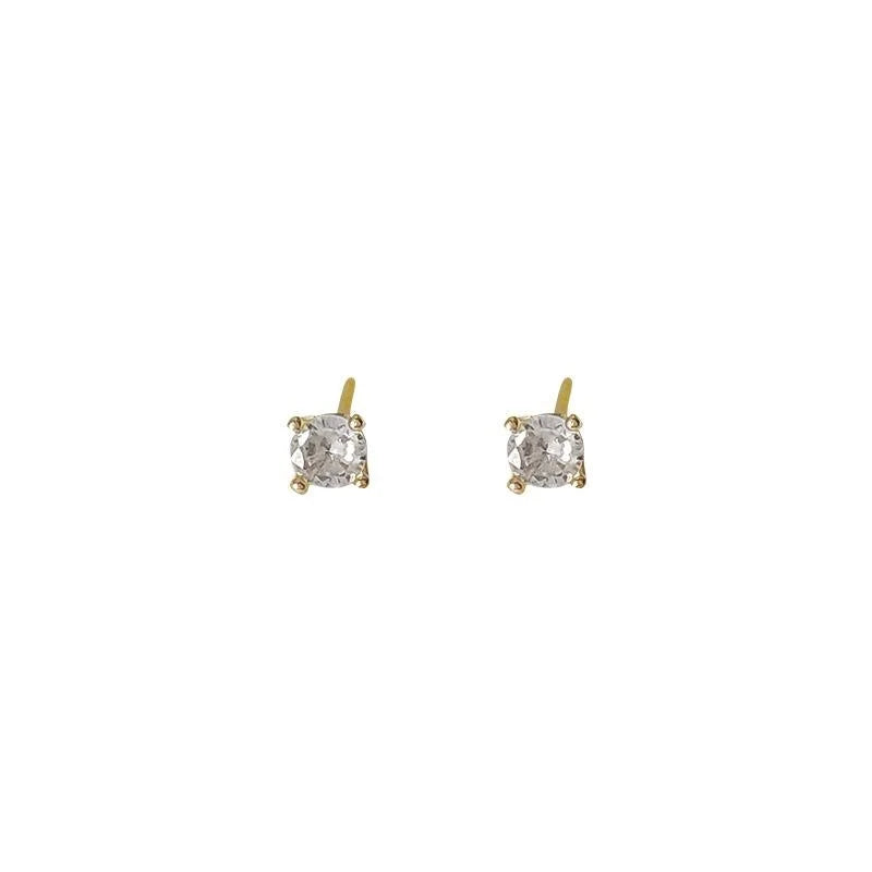 Minimalist Round Zircon Stud Earrings Silver Plated Copper Four Prong Geometric Office Jewelry