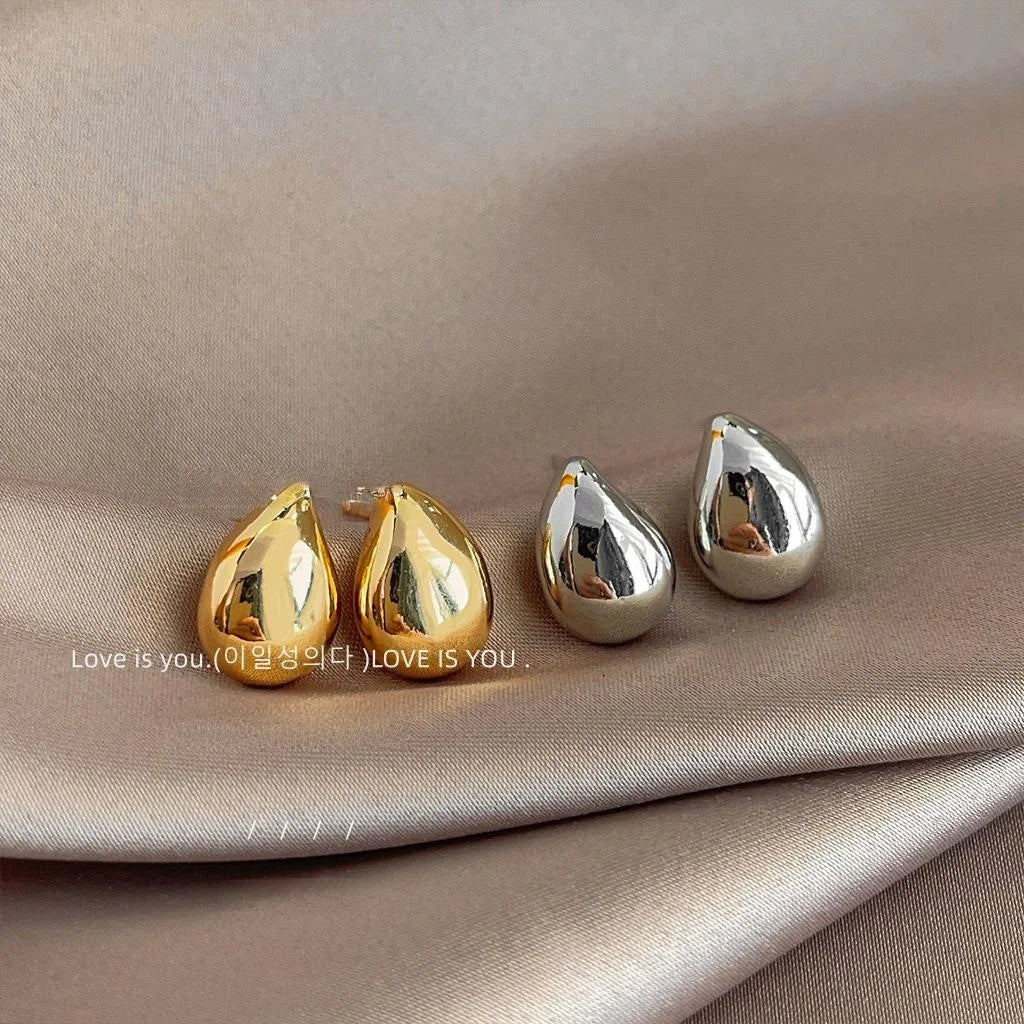 14K Gold Plated Copper Teardrop Stud Earrings Smooth Minimalist Fashion Office Jewelry