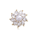 Elegant 3D Flower Magnetic Brooch With Pearl Center, Rhinestone Petals And Gold Alloy Lapel Pin Suit Accessory