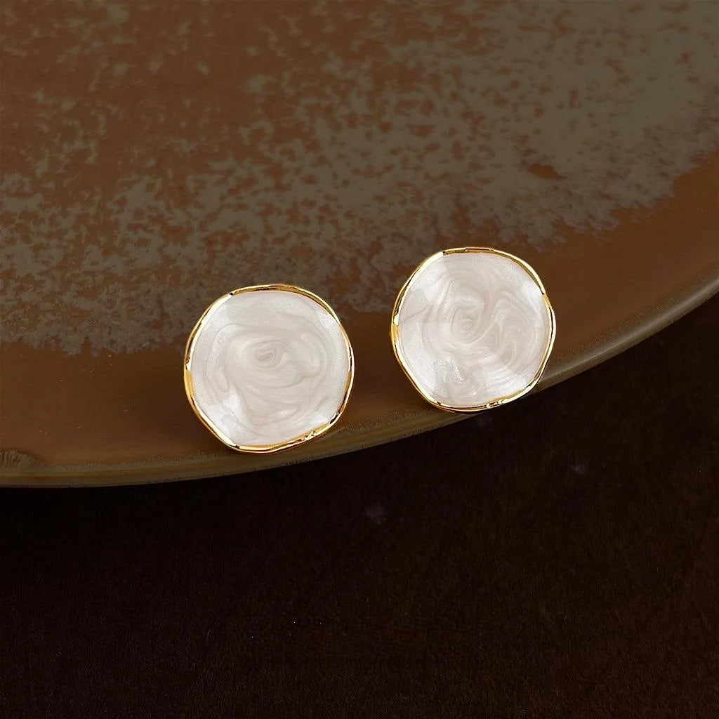 14K Gold Plated Eco-Friendly Copper Irregular Wavy Round Geometric Enamel Stud Earrings For Women