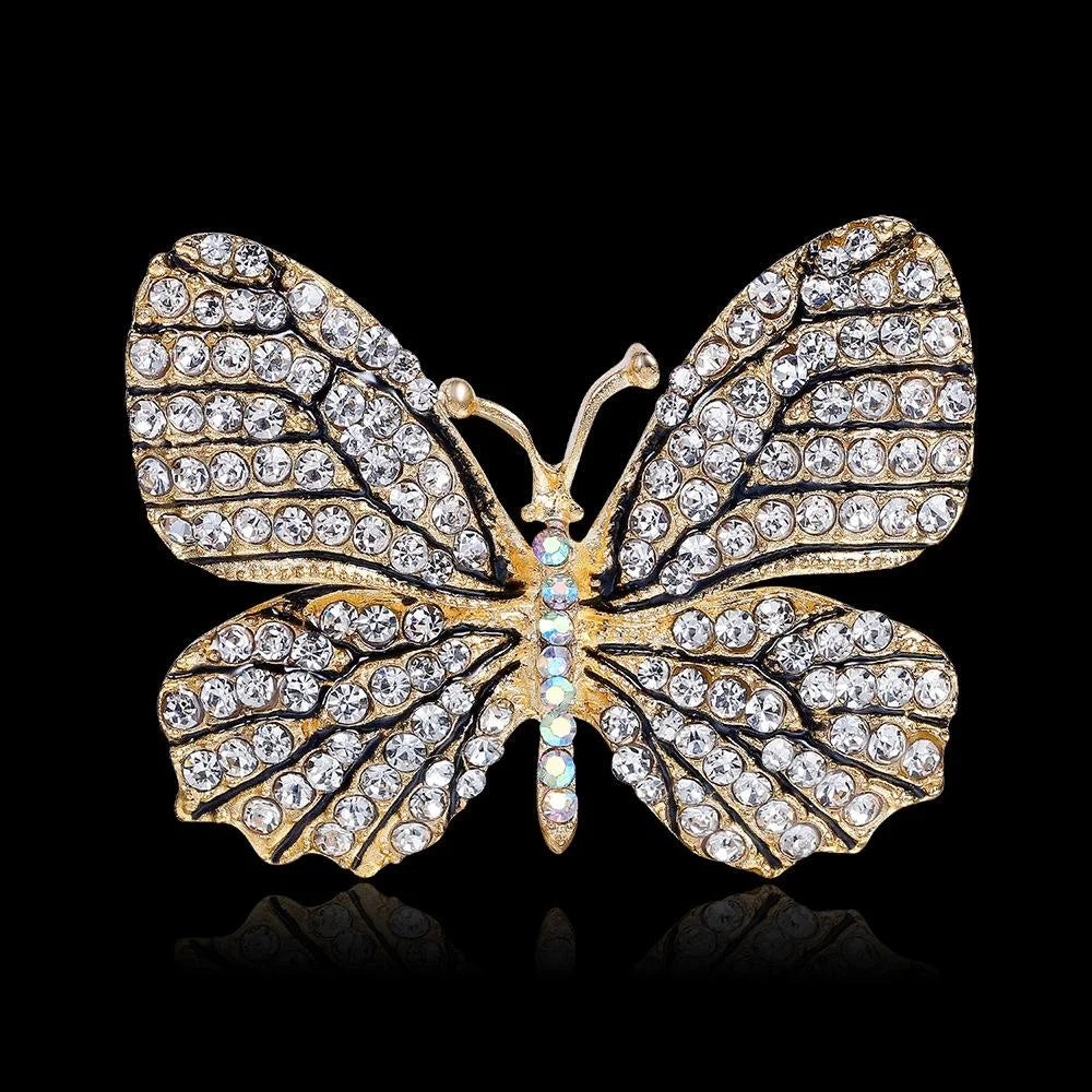 Elegant Rose Gold Butterfly Rhinestone Brooch With Full Crystal Wings, Women's Lapel Pin Corsage Gift