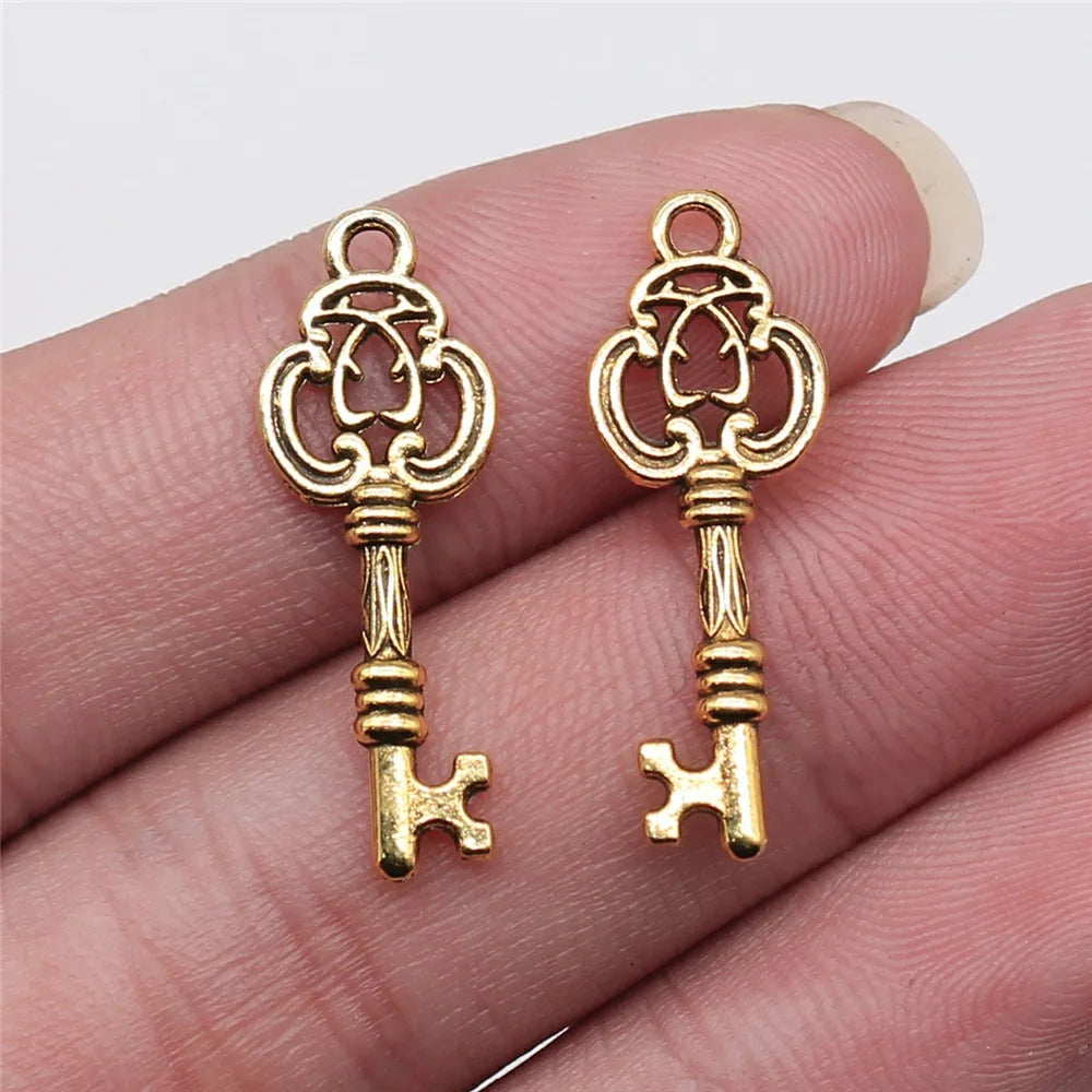 27x10mm 0.8g Antique Gold Zinc Alloy Key Charm Pendant for DIY Bracelet Necklace Jewelry Making