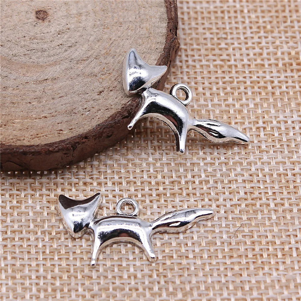 15x29mm 1g Antique Silver Zinc Alloy Fox Charm Pendant for DIY Necklace Bracelet Jewelry Making